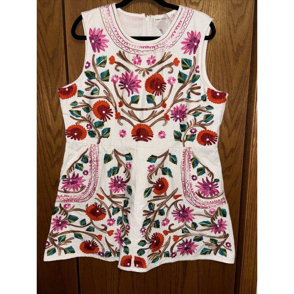 Roller Rabbit White Kuzu Embroidered Kiki Dress Sleeveless Cotton Mini sz XL NWT